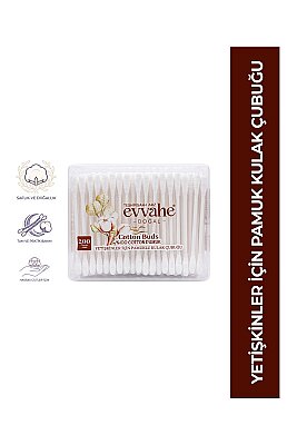 YETİŞKİN PAMUKLU KULAK TEMİZLEME ÇUBUĞU 200 ADET - EVVAHE DOĞAL